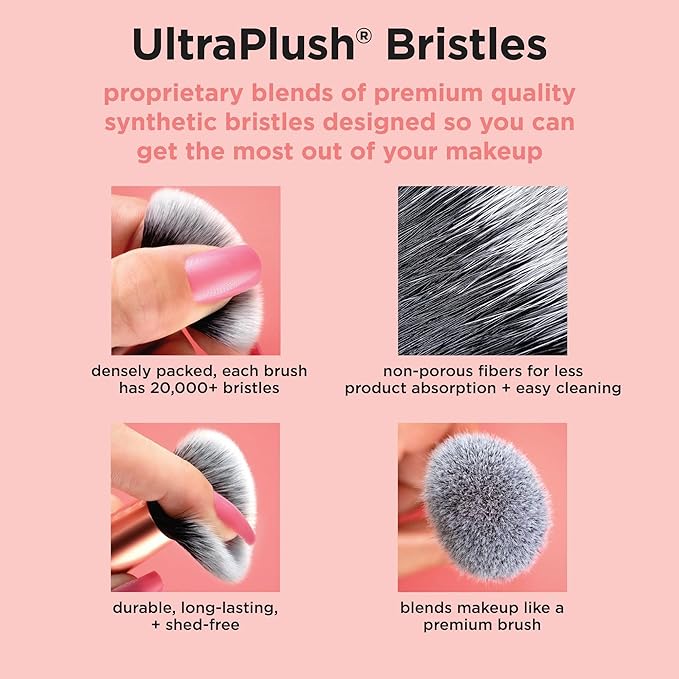 Real Techniques 9 Piece Au Naturale Makeup Brush Set, For Liquid, Cream, & Powder Eyeshadow, Foundation, Blush, Bronzer & Contour, Travel Friendly Brushes, Gift Set, Cruelty-Free Bristles