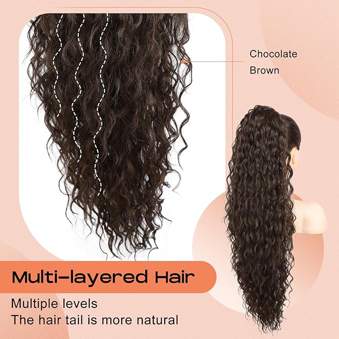SEIKEA Ponytail Extension, 30" Long Lightweight Full Natural Curly Drawstring Ponytail Fake Pony Tail Multi Layered Soft Clip in Hair Extensions Ponytail Synthetic Hairpiece
