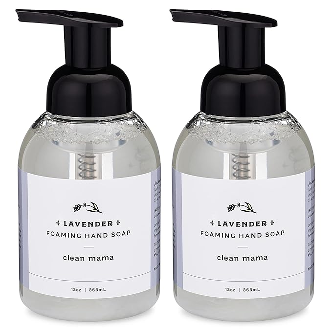 CLEAN MAMA Plant-Derived Foaming Hand Soap - Aromatic and Nourishing Hand Wash, Natural Essential Oils Infused - USDA Certified Biobased - 12 Ounce, Lavender, 2 Pack