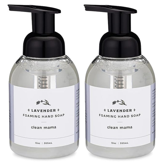 CLEAN MAMA Plant-Derived Foaming Hand Soap - Aromatic and Nourishing Hand Wash, Natural Essential Oils Infused - USDA Certified Biobased - 12 Ounce, Lavender, 2 Pack