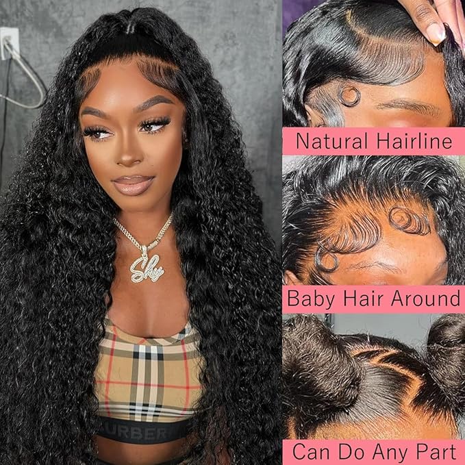 28 Inch 13x6 Deep Wave Lace Front Wigs Human Hair 200 Density 13x6 HD Lace Front Wigs Human Hair Pre Plucked Glueless Wigs Human Hair Deep Curly Lace Front Wigs Human Hair For Women Natural Color
