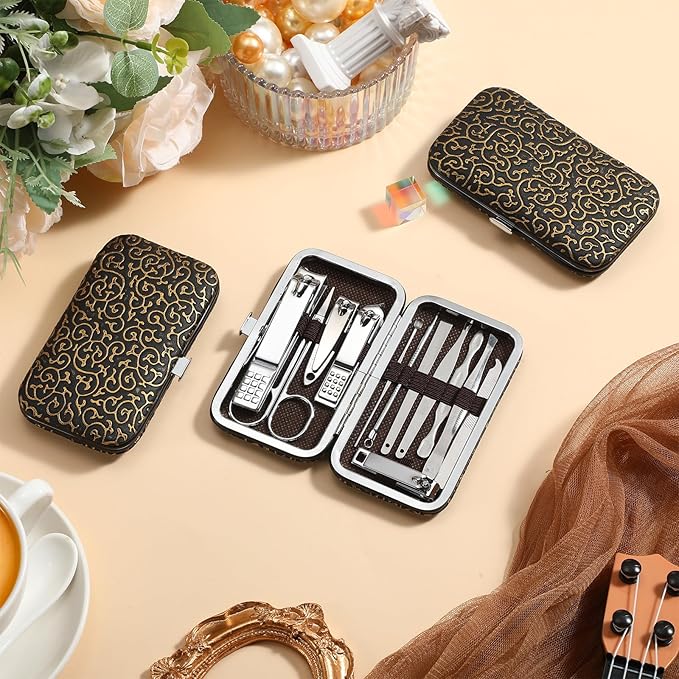 Geosar 12 Sets Manicure Set Nail Clippers Set Pedicure Kit 12 in 1 Stainless Steel Professional Grooming Kits Nail Care Tools with Travel Case for Men Women(Modern Style)