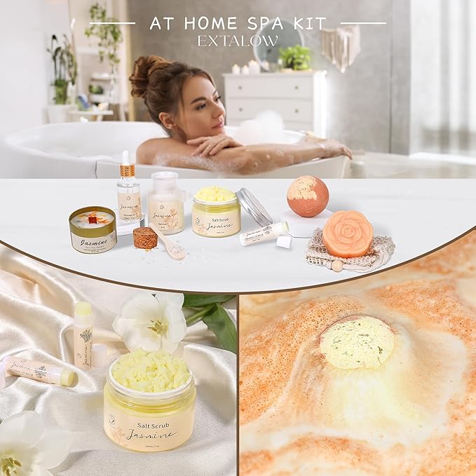 Spa Gifts for Women Mothers Day Gifts Jasmine Bath Gift Baskets Relaxing Self Care Gift for Mom Girlfriend Sister Wife Auntie Home Bath Care Package Thank You Gift Birthday Gift Friendship