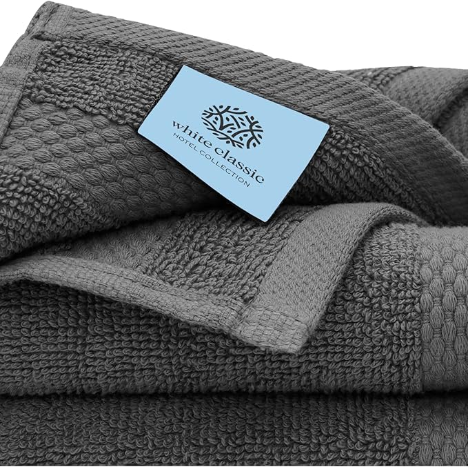 White Classic Luxury Washcloths for Bathroom-Hotel-Spa-Kitchen-Set - Circlet Egyptian Cotton - Highly Absorbent Hotel Quality Face Towels - Bulk Set of 12-13x13 Inch (Dark Gray)