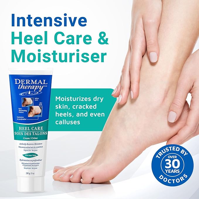 Dermal Therapy Heel Care Cream - Moisturizing Treatment that Repairs and Heals Dry, Rough, Cracked Heels and Feet | 25% Urea and 6% Alpha Hydroxy Acids (3oz+8oz Bundle)