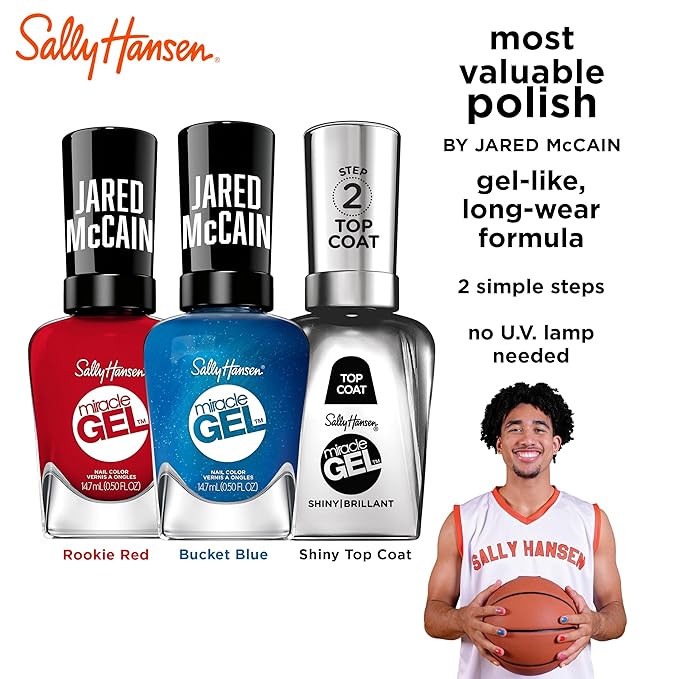 Sally Hansen Miracle Gel™ x Jared McCain, Trio Set, Long Lasting, Gel-Like Formula, No UV Lamp Needed, Blue and Red Nail Polish