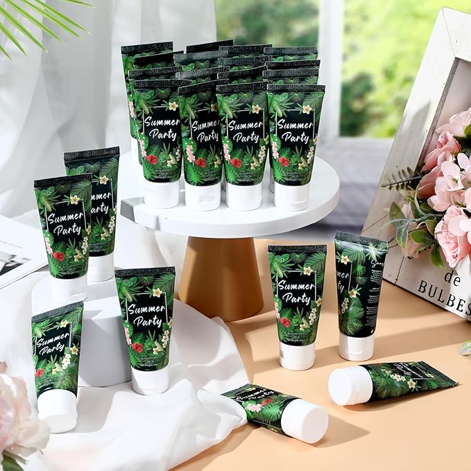 24 Pcs Mini Sunscreen Bulk for Summer Wedding Party Spf 30 Water Resistant Sunscreen Lotion Bulk 1oz Travel Size for Thank You Gifts Wedding Party Supplies(White Cream,Tropical)