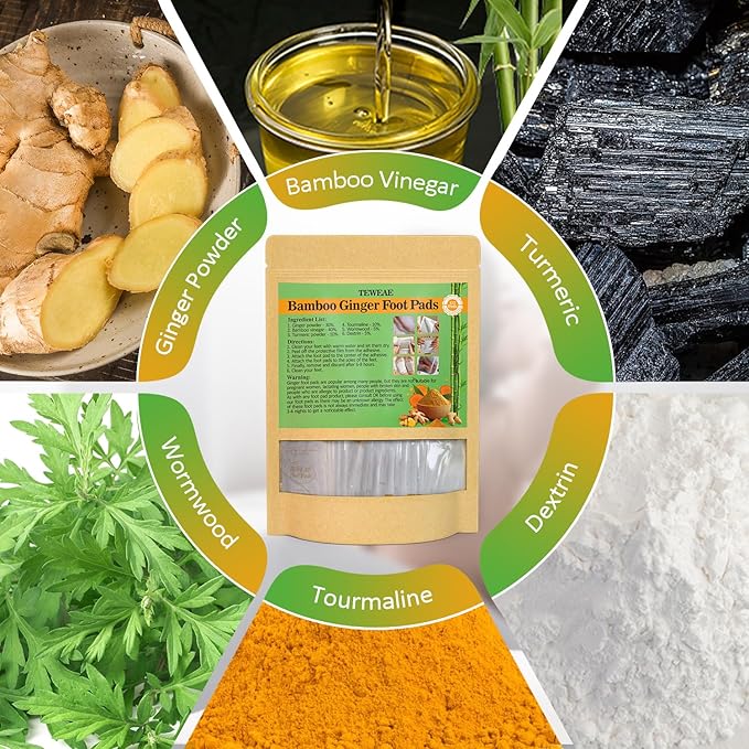 122 Pads Ginger Foot Pads -with Pure Natural Turmeric & Ginger, Wormwood, Bamboo Vinegar, Bigger Adhesive Pad Ginger Foot Pads