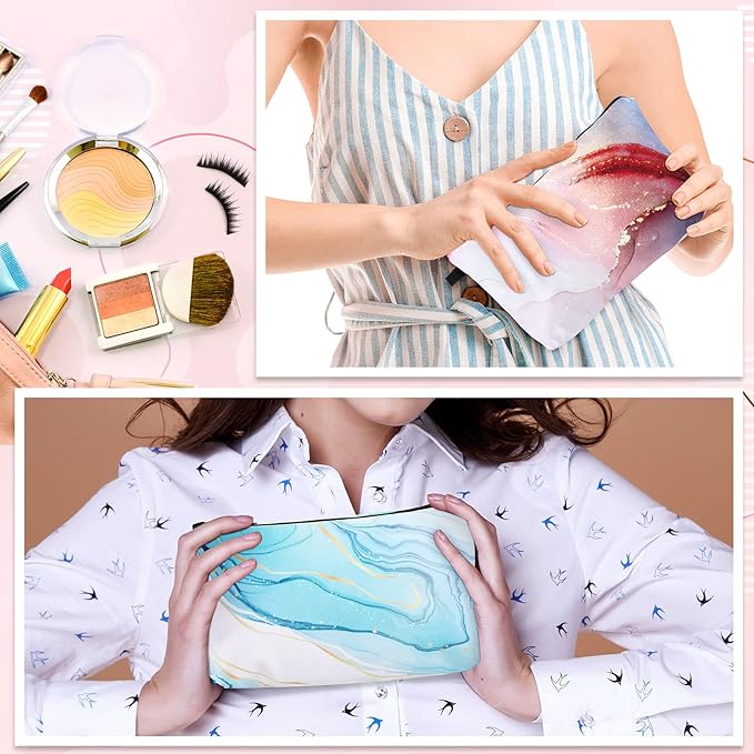 Dunzy 16 Pcs Makeup Bags Bulk Waterproof Cosmetic Bags Cna Week Graduation Gifts Roomy Zipper Pouch Travel Toiletry Portable Organizer Accessory Resistant Storage Purse for Women Men(Marble Style)