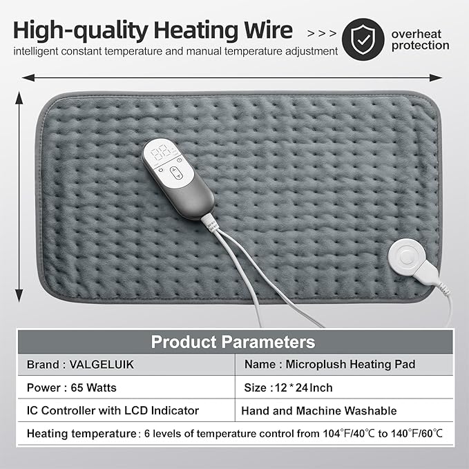 Heating Pad for Pain Relief – 12"x24" Moist/Dry Heat for Back, Neck, Shoulder, and Cramps, Auto-Off, Machine Washable, Ideal Gift for Christmas, Mother's Day, Women, Men, Mom, Dad, Daughter