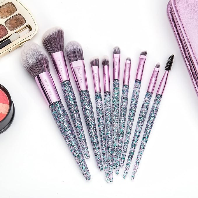 Glitter Makeup Brushes Set Professional, Vegan Makeup Brush Set with Case, Cosmetic Brushes Makeup Set, Make up Brushes Vegan, Purple Make up Brushes Set Professional, Makeup Brush Set Vegan.
