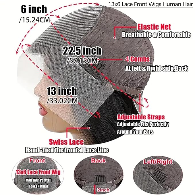 13x6 Lace Front HD Wigs Human Hair 210 Density Body Wave Pre Plucked 28 Inch Black Wig