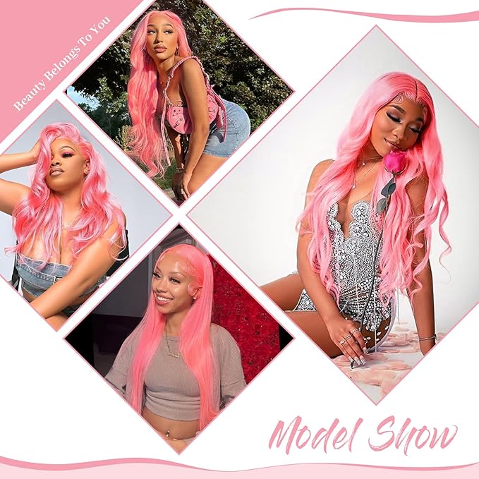 32 Inch Pink Wig Human Hair 13x4 Body Wave HD Lace Front Wigs Human Hair Pre Plucked With Baby Hair 200 Density Color Lace Frontal Wigs Human Hair Glueless Wigs for Women