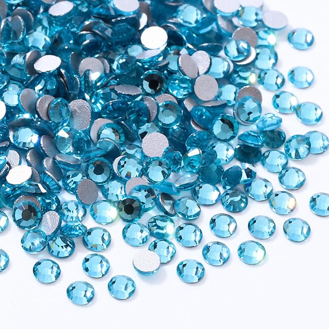 Aquamarine Flatback Rhinestones, Glass Rhinestones for Nail Art and Craft, Glue Fix, Loose Crystal Gemstones(Aquamarine, SS4, 1440pcs, 1.5-1.7mm)