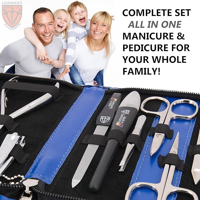 3 Swords Germany - brand quality 11 piece manicure pedicure grooming kit set for professional finger & toe nail care scissors clipper fashion leather case in gift box, Made by 3 Swords