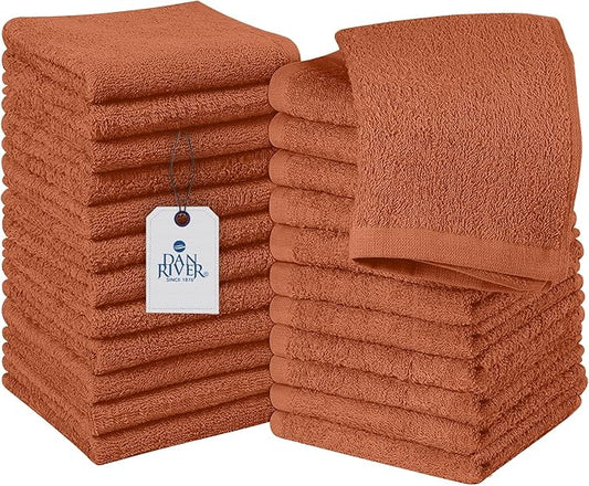 DAN RIVER 100% Cotton Washcloths 24 Pack Premium Quality Face and Body Cloth, Quick Dry Essential Towels for Bathroom, Hand, Kitchen & Cleaning, Baby Rugs | 12X12 in | 400 GSM | Orange