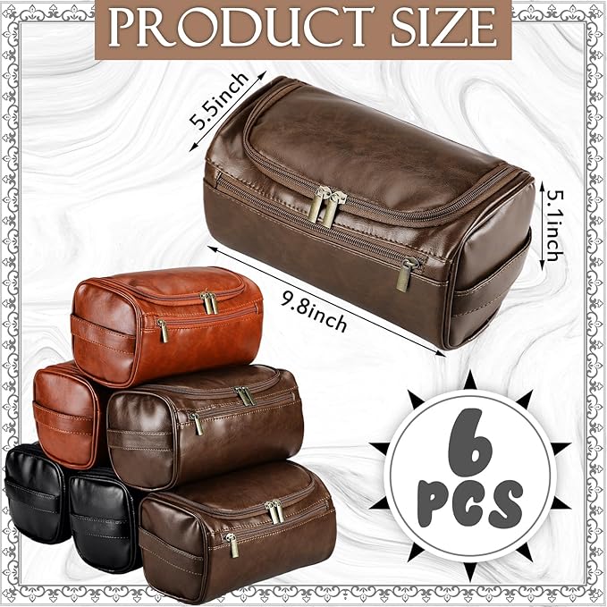 Aliceset 6 Pcs Groomsmen Gift Groomsmen Toiletry Bags Set of 6 Leather Toiletry Bag for Men with Hook Leather Wedding Proposal Bag with Side Handle Father Gift(Dark Brown, Black, Brown)