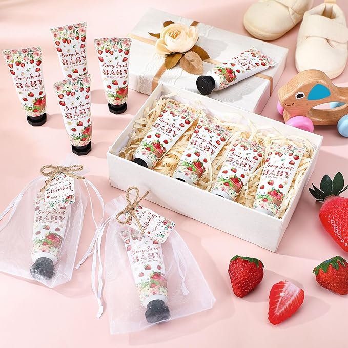 48 Sets Strawberry Hand Cream Gifts Baby Shower Party Hand Cream Favors for Guests Berry Sweet Baby Is on the Way Gift Bulk Travel Size Hand Lotion Set for Guest