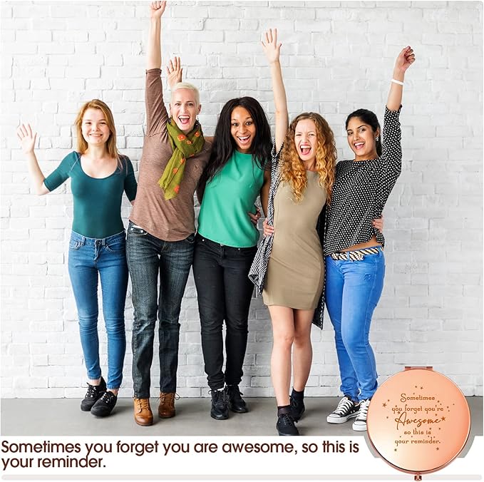 Roowest 20 Pcs Inspirational Compact Mirror Sometimes You Forget You're Awesome Appreciation Gifts for Women Mother's Day Party Favors Magnifying Pocket Mirror (Rose Gold)