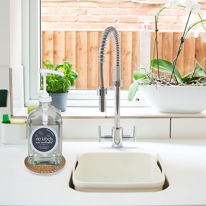 eBun 37oz Glass Mouthwash Dispenser for Bathroom, Countertop Container with Reusable Rinse Cups, Kids Mouthwash Pump, Elegant Mouth Wash Holder, Dish Soap Dispenser Set, Hand Soap Bottle, Decanter