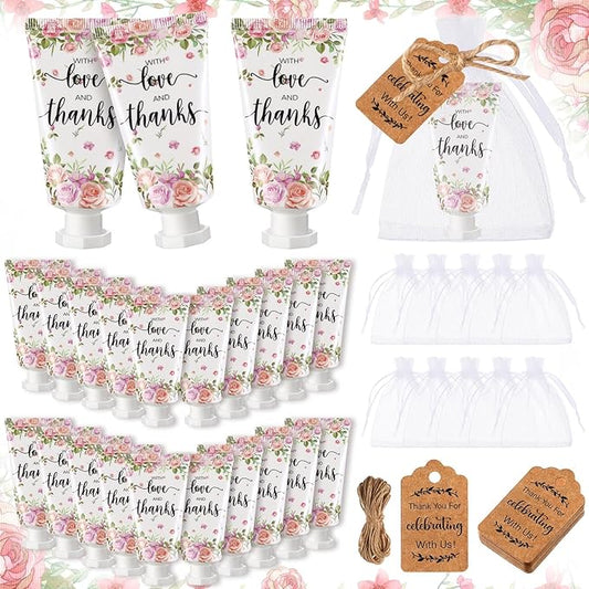 48 Sets Baby Shower Hand Cream Party Favors for Guests Gift Bulk Travel Size Hand Lotion Set for Baby Shower Wedding Christmas(Rose)