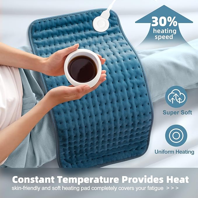 Heating Pad for Back Pain Relief, Abdomen, Cramps, Neck, Shoulder, 12x24 inches, Moist/Dry Heat, Auto-Off, Machine Washable, Christmas/Mother's Day Gift, Gifts for Women Mom Dad Daughter