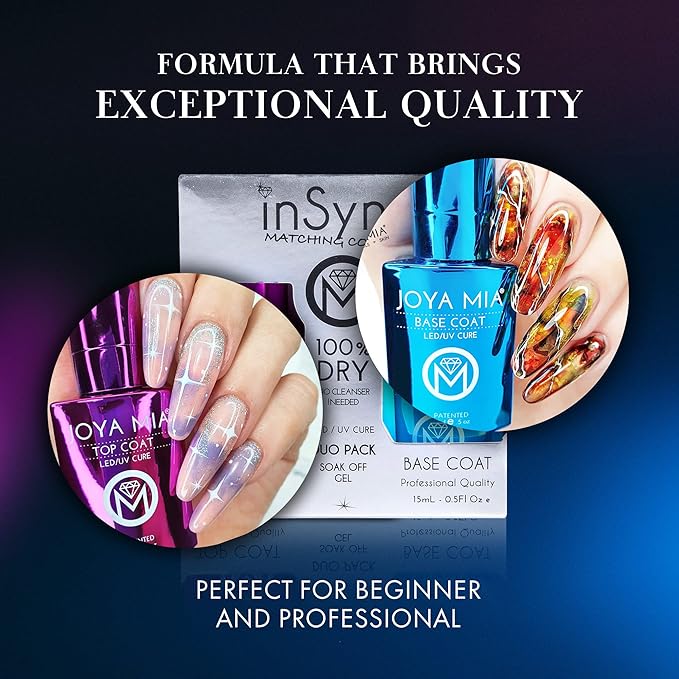 JOYA MIA Gel Polish Set – Base & Top Coat, No Wipe, Soak-Off, 15ml Each, Long-Lasting, High-Gloss, Super Adhesive