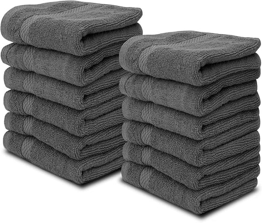 White Classic Luxury Washcloths for Bathroom-Hotel-Spa-Kitchen-Set - Circlet Egyptian Cotton - Highly Absorbent Hotel Quality Face Towels - Bulk Set of 12-13x13 Inch (Dark Gray)