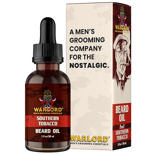 WARLORD Beard Oil & Beard Softener for Men - Beard Moisturizer & Natural Beard Oil to Reduce Itchy Skin, Tame Hair and Manage Frizz - Southern Tobacco, 1 Fl Oz