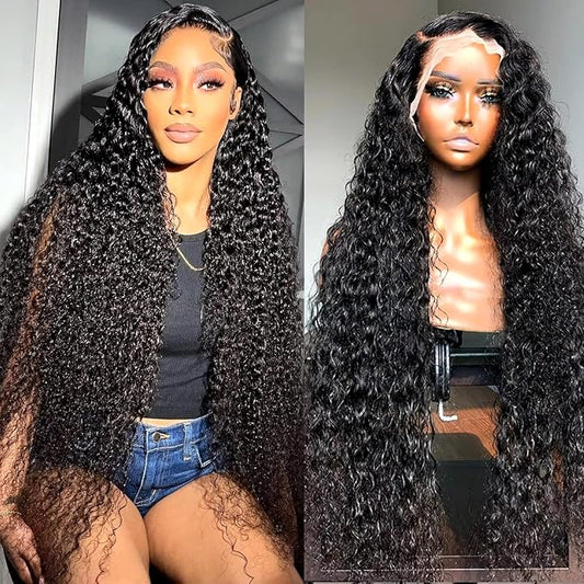 34 Inch Deep Wave 13x6 Lace Front Wigs Human Hair 180% Density Deep Wave Curly HD Lace Front Wigs Pre Plucked 13x6 Frontal Glueless Wigs Human Hair with Baby Hair for Women