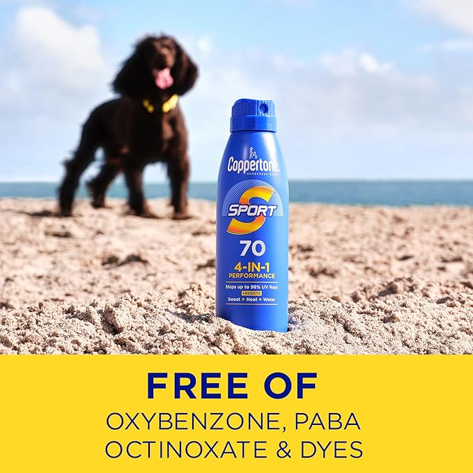 Coppertone SPORT Sunscreen Spray SPF 70, Water Resistant Sunscreen, Broad Spectrum SPF 70 Sunscreen, Bulk Sunscreen Pack, 5.5 Oz Spray, Pack of 3