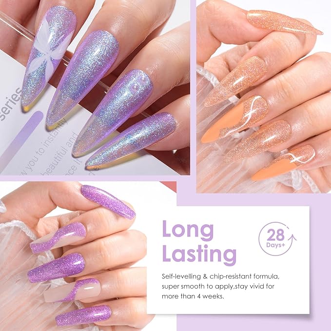 MEET ACROSS Gel Polish Nail Set 18 Colors Spring Pastel Girly Gold Foil Sparkle Glitter Gel Polish Set Dreamy Town Collection Macaroon Bright Pastel Nail Manicure Kit