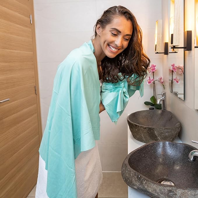 Microfiber Hair Towel Wrap for Women - Gift and Travel - Smooth like Silk - Curly, Wavy, Straight Hair Girls - Plopping Essential - Anti-Frizz, Fast Drying, Works Better than a Cotton T-Shirt