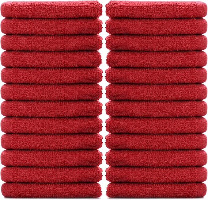 DAN RIVER 100% Cotton Washcloths 24 Pack Premium Quality Face and Body Cloth, Quick Dry Essential Towels for Bathroom, Hand, Kitchen & Cleaning, Baby Washcloths | 12X12 in | 400 GSM | Red