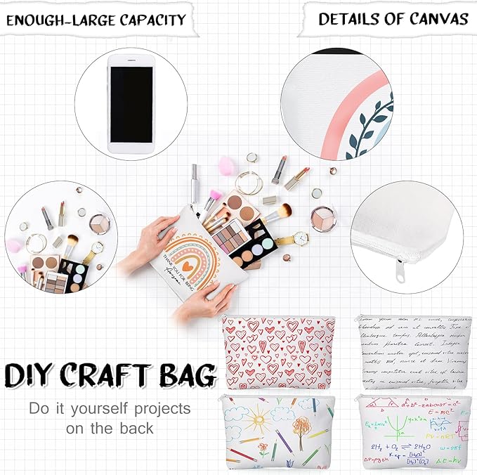 Sieral 20 Pcs Canvas Makeup Bags Bulk Inspirational Cosmetic Bag Pouch with Zipper for Women Employee Appreciation Thank You Gifts for Volunteer Teacher Nurse Assistant Mom Gifts(Rainbow)