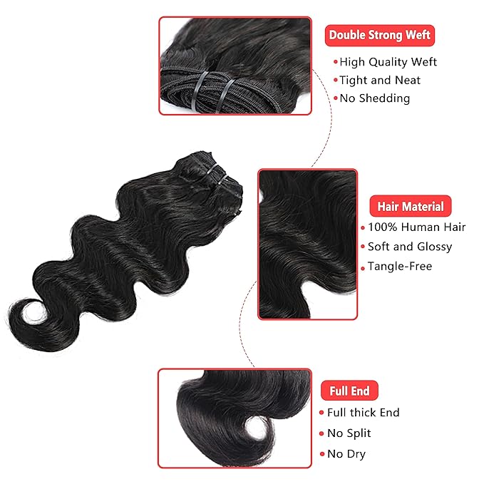 Clip in Hair Extensions Real Human Hair Remy Human Hair Clip ins For Black Women Invisible Natural Body Wave Seamless Clip in Hair Extensions 7 Pcs 100g Double Weft (14 Inch, #1B)