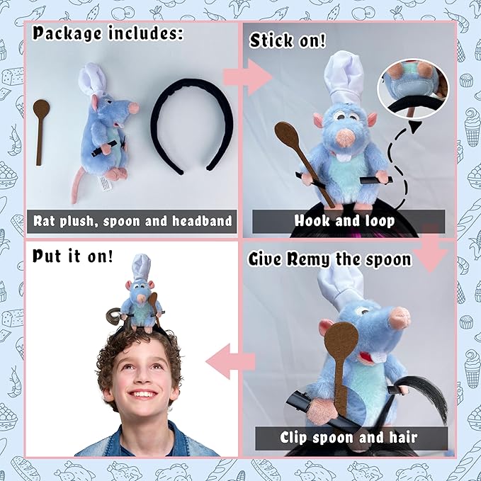 Rat Headband Spoon Hair Clip Set Shoulder Plush Costume Accessories Stuffed Animal Toy Gifts for Kids Adults