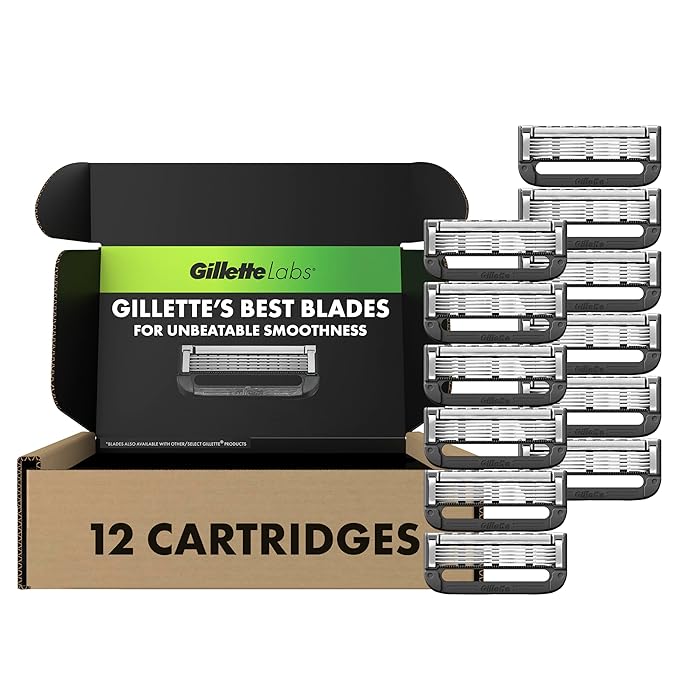 GilletteLabs Razor Blade Refills, 12ct Razor Cartridges, Razor Refills for Men Compatible with GilletteLabs Exfoliating Bar Razor and Heated Razor
