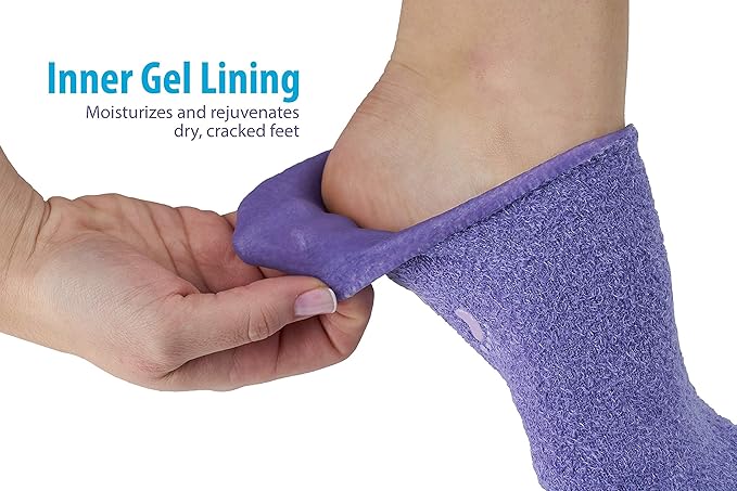 NatraCure Moisturizing Gel Gloves and Socks Gift Set (Color: Lavender) with NatraCure Foot Cream and Lotion Bundle