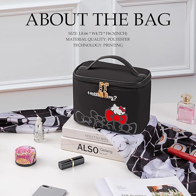 AmBealla Makeup Bag Large Waterproof Cosmetic Bags with Makeup Brush Holder, Cute Printed Makeup Organizer for Women Traveling,Portable Toiletry Bag for Girls