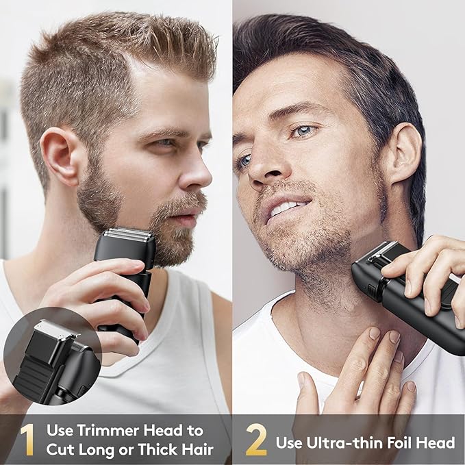 Brightup Foil Shaver Electric Razor & Shavers for Men with Trimmer[150 Min Runtime], IPX6 Waterproof Double Floating Blades for Shaving Face, Cordless/Type C Rechargeable/Travel Lock/LED Display