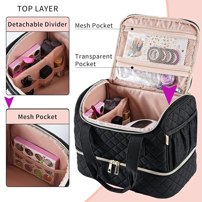 Nail Polish Organizer Case Fits a Nail Lamp and 40 Bottles,Stylish Nail Organizer with Side Pockets for Gel Polish Remover,Nail Supplies Set (Patented,Bag Only)-Black01