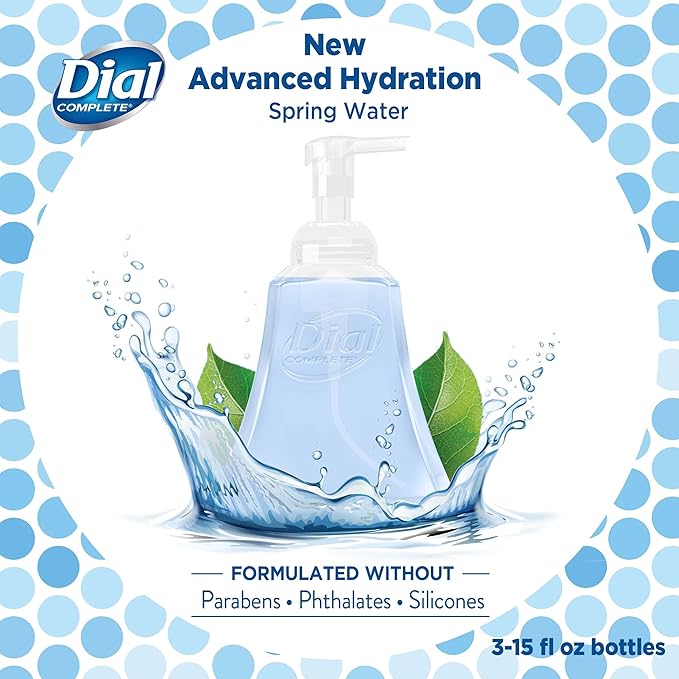 Dial Complete Anti-Bacterial Advanced Hydration Foaming Hand Wash, Spring Water, 45 fl oz (3-15 fl oz bottles)