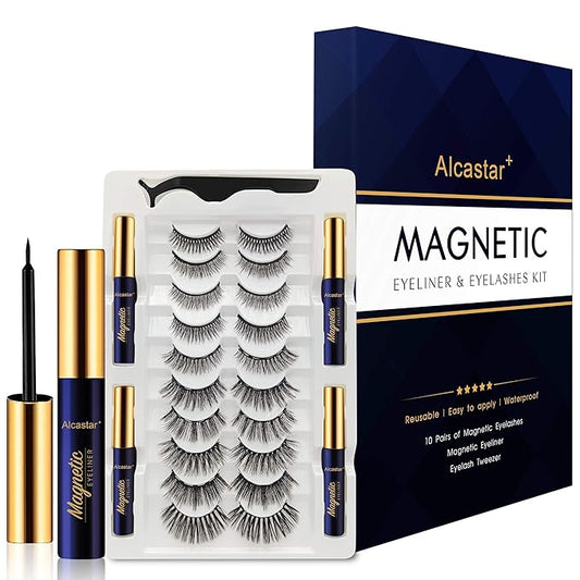 Alcastar Magnetic Eyelashes with Eyeliner Kit, Magnetic Lashes Natural Looking with, Reusable,Long Lasting, Easy Apply,Cruelty-Free. (ATZ1004A-3)