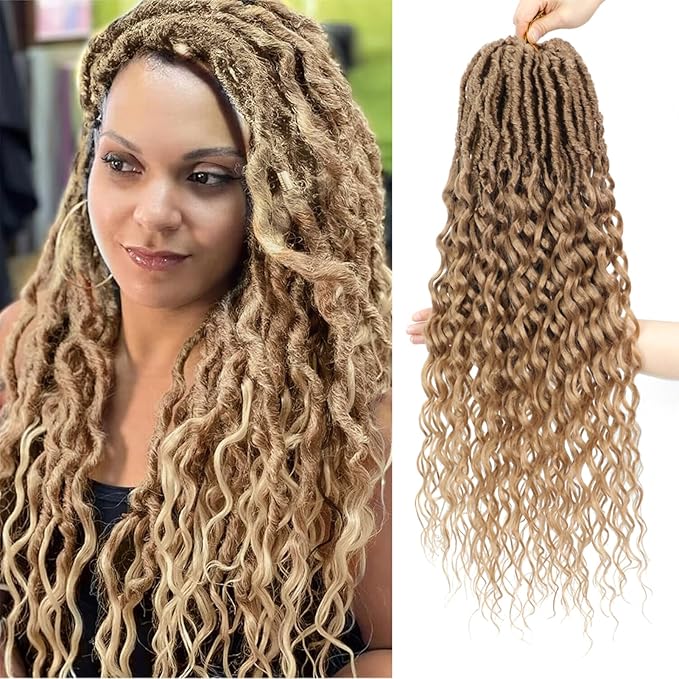 14 Inch 8 Packs Blonde Crochet Hair for Women Discover Beautiful Goddess Locs Crochet Hair Faux Locs with Curly Ends Trendy Crochet Locs for Every Occasion