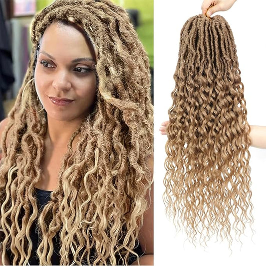 14 Inch 8 Packs Blonde Crochet Hair for Women Discover Beautiful Goddess Locs Crochet Hair Faux Locs with Curly Ends Trendy Crochet Locs for Every Occasion