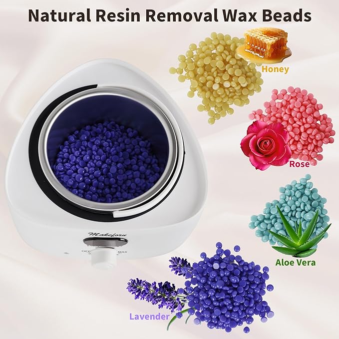 Brazilian Waxing Kit - Bikini & Full Body Hair Removal with Digital Warmer, 4 Scented Wax Beads & 33 Silicone Tools - Home Waxing for Women & Men, Face & Body Care (White)