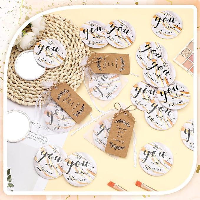 Tradder 50 Sets Compact Mirrors Bulk Women Gifts Inspirational Appreciation Employee Gifts Small Purse Pocket Makeup Mirrors for Mother's Day Coworker Nurse Bridal Souvenir Bags(White Gold)