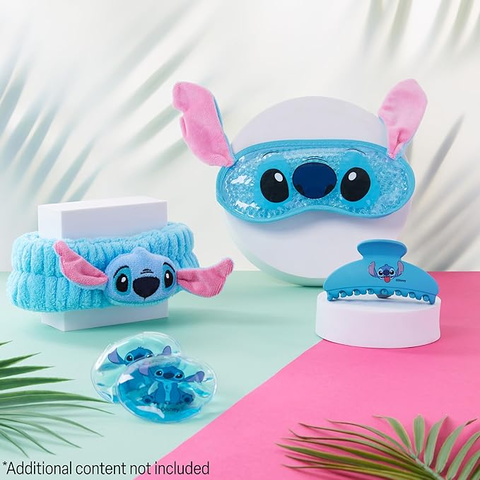 Disney Stitch Cooling Eye Mask & Beauty Accessories Set with Claw Clip Skincare Headband Cooling Eye Pads, Pampering Beauty Gifts for Women (Blue)