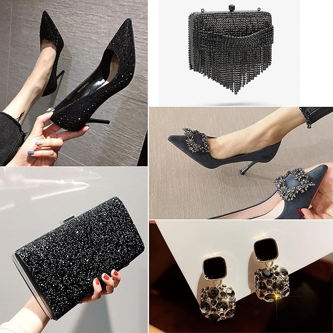 Beadsland Flatback Rhinestones Bulk,14400pcs Gray Rhinestones for Nails Crafts Clothes DIY Decoration, Black Diamond, SS10, 2.7-2.9mm